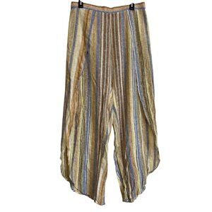Drew Striped Linen-Blend Pants‎ Size L Wide Leg Bohemian Coastal Comfort Artsy